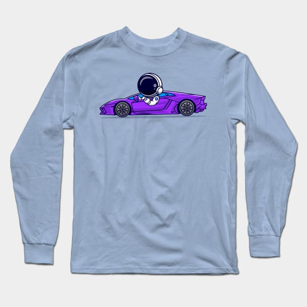 Cute Astronaut Driving Supercar Cartoon Long Sleeve T-Shirt by Catalyst Labs